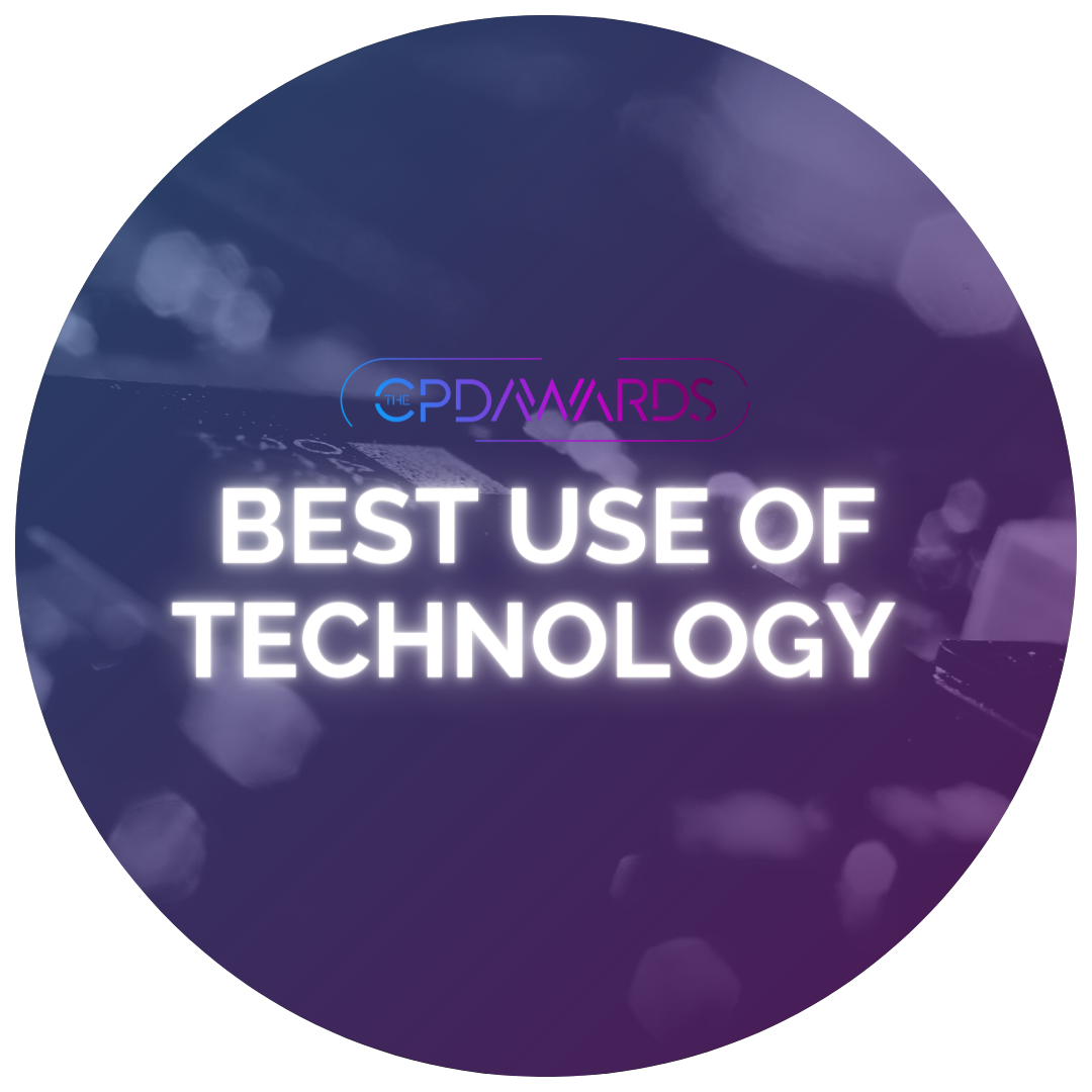 Text 'Best Use of Technology' with purple and pink CPD Awards logo on gradient background