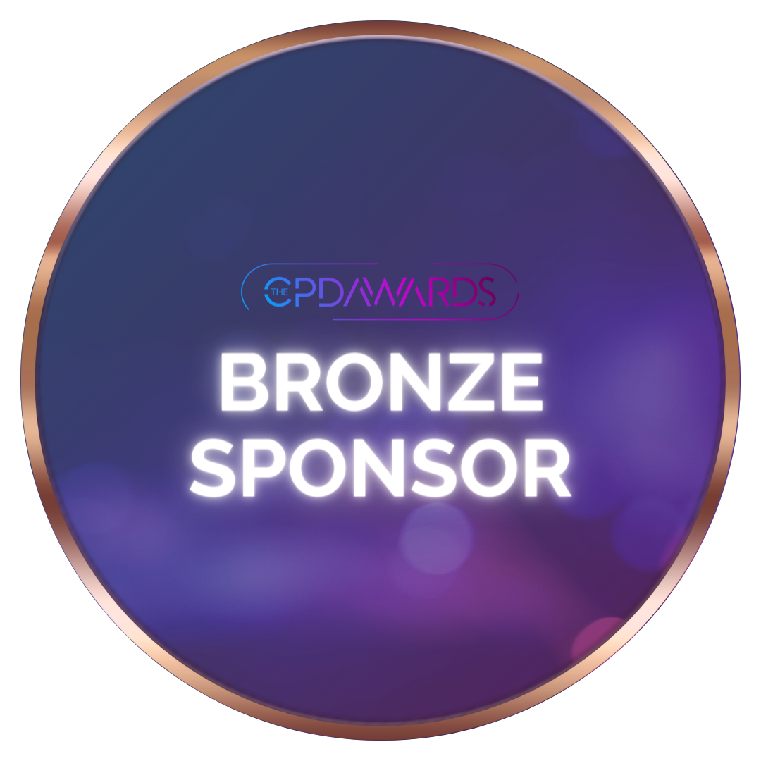 Purple and pink gradient background with bronze outline and text 'Bronze Sponsor' and The CPD Awards Logo