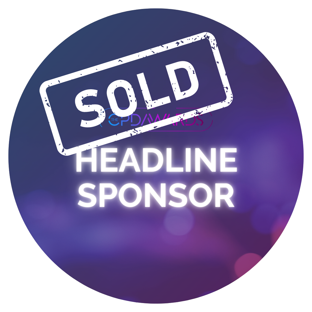 Purple and pink gradient background with text 'Headline Sponsor' and The CPD Awards Logo, showing the text 'SOLD' across the top.
